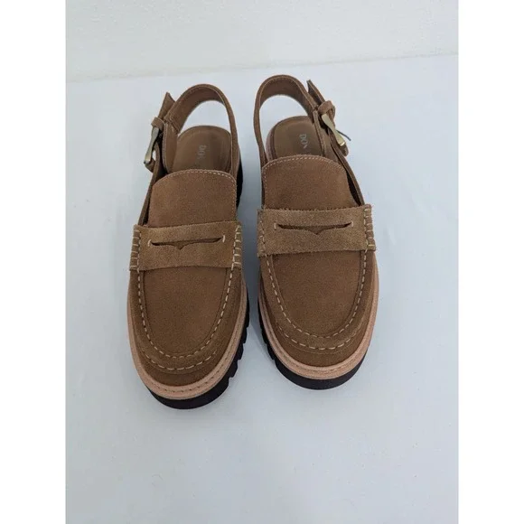 Donald Pliner Halie Womens 6M Saddle Brown Suede Slingback Lug Penny Loafers - Picture 3 of 10